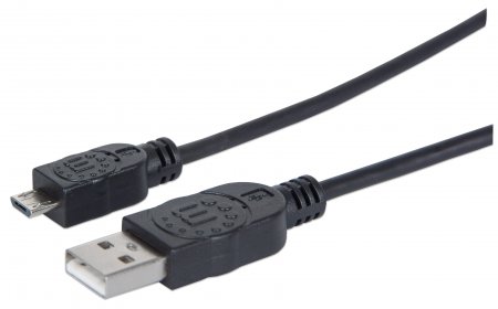 Cable USB V2 A-Micro B, Bolsa PVC 1.0M Negro Manhattan 307161