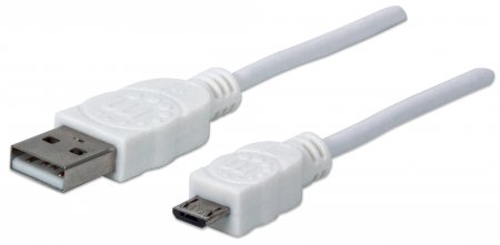 Cable USB V2 A-Micro B, Bolsa PVC 1.0M Blanco Manhattan 323987
