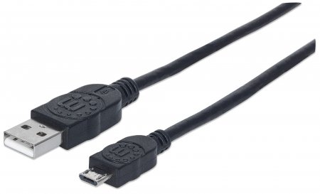 Cable USB V2 A-Micro B, Bolsa PVC 3.0M Negro Manhattan 325684