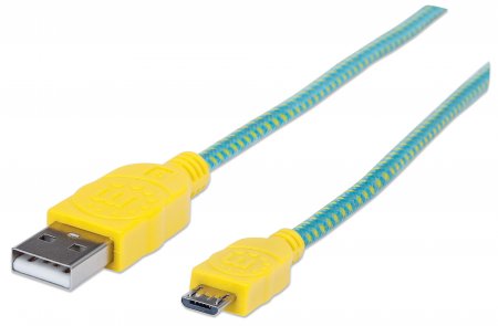 Cable USB V2 A-Micro B, Bolsa Textil 1.0M Amarillo/Verde Manhattan 352710