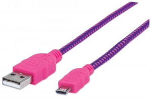 Cable USB V2 A-Micro B, Bolsa Textil 1.0M Rosa/Morado Manhattan 352758