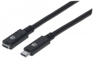 Cable USB-C V3.1, Ext. 0.5M Negro 10Gbps 5A Manhattan 355230