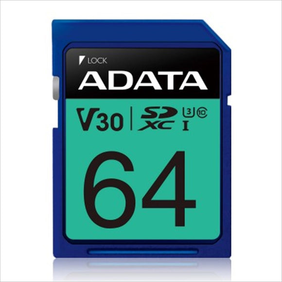 MEMORIA FLASH SD ADATA PREMIER PRO V30 - 64 GB, 100 MB/S, 80 MB/S, AZUL, CLASE 10
