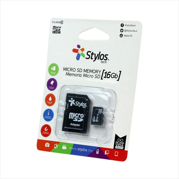 MEMORIA FLASH MICRO SD STYLOS 16 GB (STMS161B)