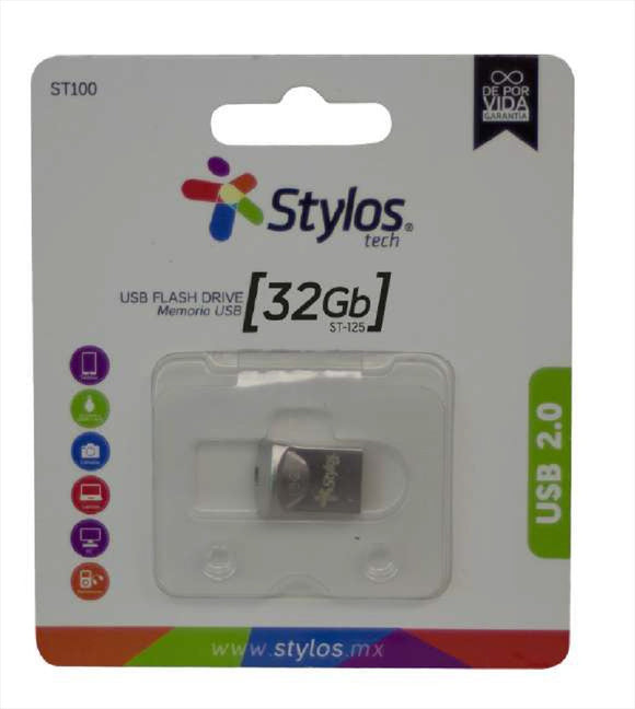 MEMORIA USB STYLOS 32 GB FLASH 2.0 PLATA METAL MINI (STMUS41S)