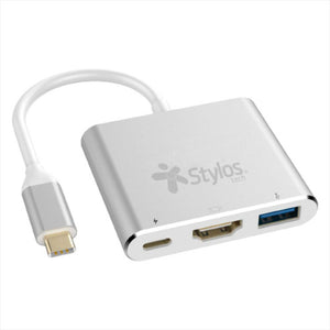 HUB MULTIPUERTO STYLOS 3 EN 1 HDMI 4K, USB 3.0, USB C (STCBHUB31S)